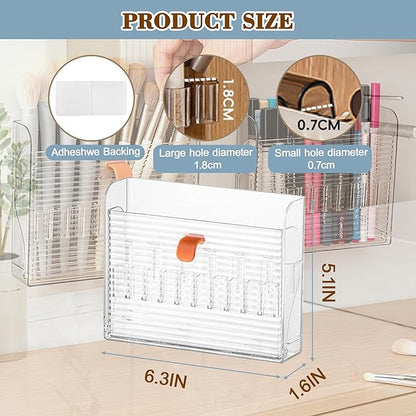 Wall-mounted Makeup Organizers, 16-Slot Eyeliner Lip Liner Organizer Holder, Makeup Organizer for Brush, Makeup Pencils, Concealer Pencil Display Case for Vanity Bathroom (Transparent White)