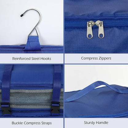 Surblue Hanging Shelves Travel Storage Bag Compression Packing Cube for Suitcase Portable Closet Organizer Collapsible with Extension Layer Large Capacity,Blue,XXL