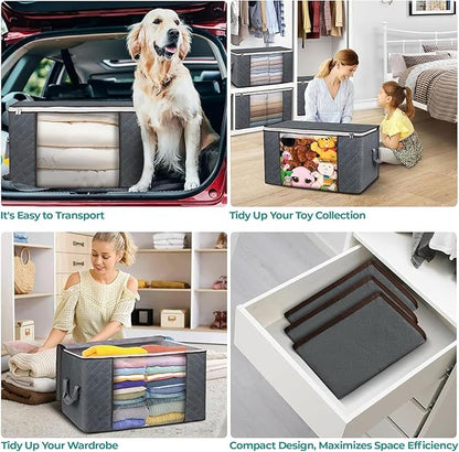 90L Large Storage Bags for Clothes,Blanket and Comforter, 6 Pack Foldable Clothes Storage Bins for Closet Organizer, Storage Containers with Handle, Storage Box