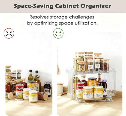Lazy Susan Organizer for Cabinet, Pantry, Countertop (2 Tier 14" x 10" Clear - 2 Pack, Rectangular)