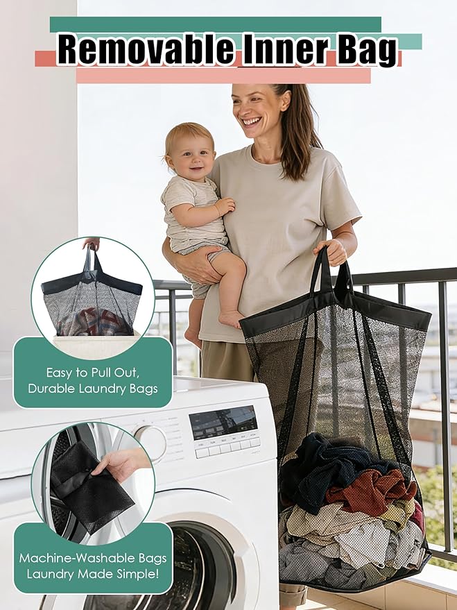WTREE Laundry Hamper with Lid, Reinforced Sturdy Clothes Hamper with Anti-Puncture Base, Large Collapsible Laundry Basket with Removable Liner Bag, Tall Dirty Clothes Bin for Family, 100L Cream