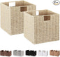 Vagusicc Wicker Storage Basket, Set of 2 Hand-Woven Paper Rope Storage Baskets, Foldable Cube Storage Organizer Bins, 11 Inch Wicker Storage Baskets for Shelves and Decor, Square Storage Basket, Beige