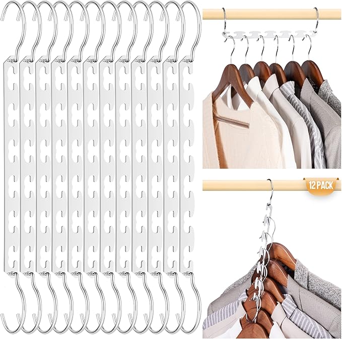 HOUSE DAY Closet Organizers and Storage Space Saving Hangers 12 Pack Stainless Steel Magic Hangers Upgraded Sturdy Multiple Hanger in one Space Saver Clothes Hanger College Dorm Room Essentials