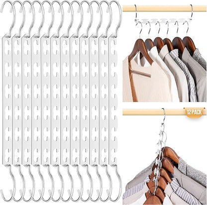 HOUSE DAY Closet Organizers and Storage Space Saving Hangers 12 Pack Stainless Steel Magic Hangers Upgraded Sturdy Multiple Hanger in one Space Saver Clothes Hanger College Dorm Room Essentials
