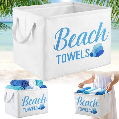 Yungyan Beach Towel Storage Basket Bin and Organizer Large Pool Beach Towel Storage Basket Gift Waterproof Canvas Cube with Handle for Outdoor Summer Seaside Home Clothes Book Toys Organization