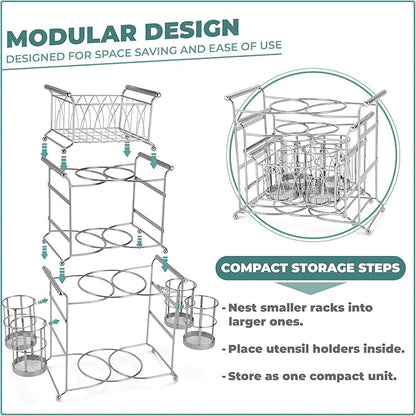 Sorbus Buffet Caddy — 7-Piece Stackable Set Includes Plate, Napkin, and Silverware Holder, 3-Tier Detachable Tabletop Organizer Ideal for Kitchen, Dining, Entertaining, Parties, Thanksgiving (Silver)