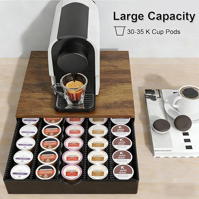 Coffee Pods Drawer Organizer Compatible with Nespresso Vertuo Pods Holds Up to 60 Small or 40 Large (Brown)
