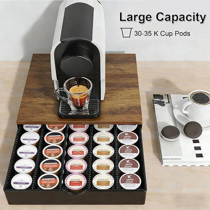 Coffee Pods Drawer Organizer Compatible with Nespresso Vertuo Pods Holds Up to 60 Small or 40 Large (Brown)