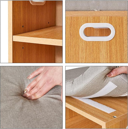YMYNY Shoe Storage Bench with Cushion, 2 Tier Shoe Rack with Padded Seat, Adjustable Shoe Organizer Cabinet for Entryway, Living Room, Hallway, Closet, Bedroom, 15.4L*11W*16.54H, Natural, UHBD028N
