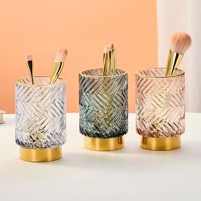 Makeup Brush Holder Organizer,Toothbrush Holders,Desk Pen Pencil Holder,Multifunctional Vintage Glass Brush Cup（A40-9-US）