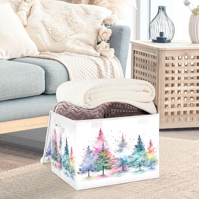 senya Christmas Baskets Collapsible Storage Bins with Lids, Colorful Christmas Tree Storage Boxes Clothes Baskets for Organizing
