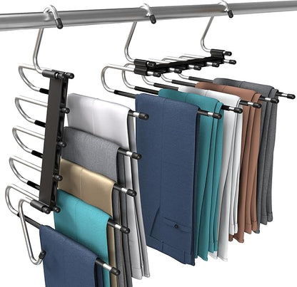 Utopia Home Pants Hangers, Space Saving 2 Pack Black Foldable Hangers with Clips for Clothes, Pants, Jeans, Skirts and Scarves, S-Type Stainless Steel Hook, Anti-Slip Hanger for Closet Organization
