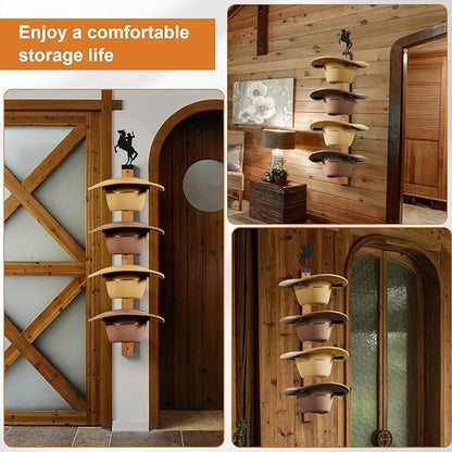 Cowboy Hat Rack, 4 Pieces Hat Rack for Cowboy with Wooden Board, Gift Cowboy Hat Holder Wall Storage-Organizer Western Hats with Style and Ease