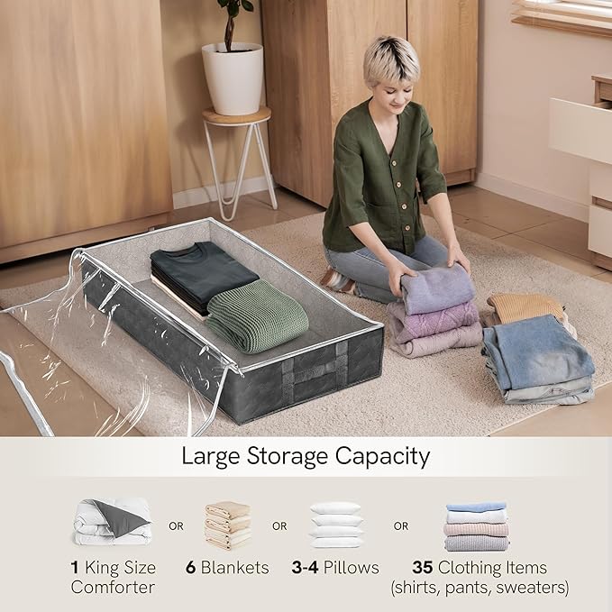 Reli. 90L Under Bed Storage Containers (4 Pack) | Closet Organizer with Clear Window | Underbed Storage Bins for Towels, Sweaters, Linens | Large Organizer for Closet (Gray)