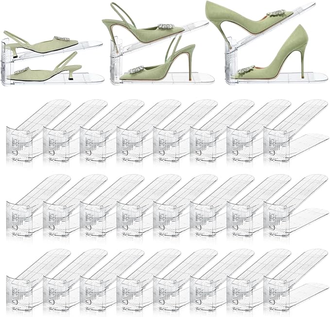 24 Pack Shoe Slots Organizer for Closet, Adjustable Shoe Stackers for a Pair of Shoes Rack Storage Shoe Space Saver 50% Shelf Display Holder for Closet