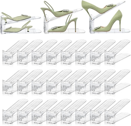 24 Pack Shoe Slots Organizer for Closet, Adjustable Shoe Stackers for a Pair of Shoes Rack Storage Shoe Space Saver 50% Shelf Display Holder for Closet