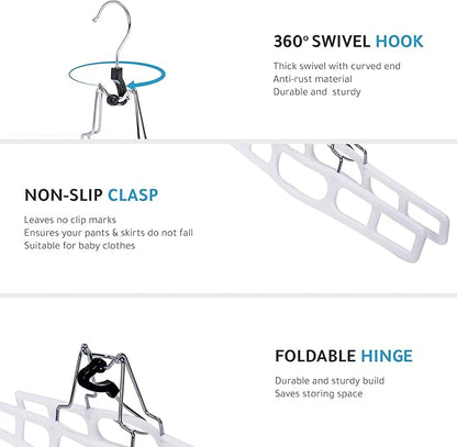 Premium Skirt Hangers 80-Pack - Thin Space-Saving Skirt Hanger Set with Clamp, Pant Hanger, Shorts Hangers with Heavy-Duty Locking Clasp, Multipurpose Quality Jean Hangers Set (White, 80)