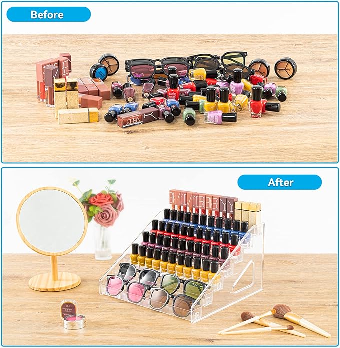 Pero Pero Nail Polish Organizer Acrylic Display Rack for Nail Polish Holder Sunglasses Organizer Essential Oils Holder Clear Eyeglasses Display Case Makeup Organizer