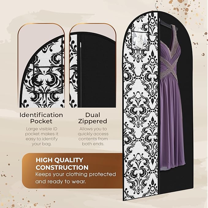 Luxury On the Go Black Suit Bag, Dress, and Travel Gown Garment Bags – 54" Hanging Garment Bag with Clear ID Window – Lightweight & Tear-Resistant – 3 Pack for Dresses, Prom, Evening Gown