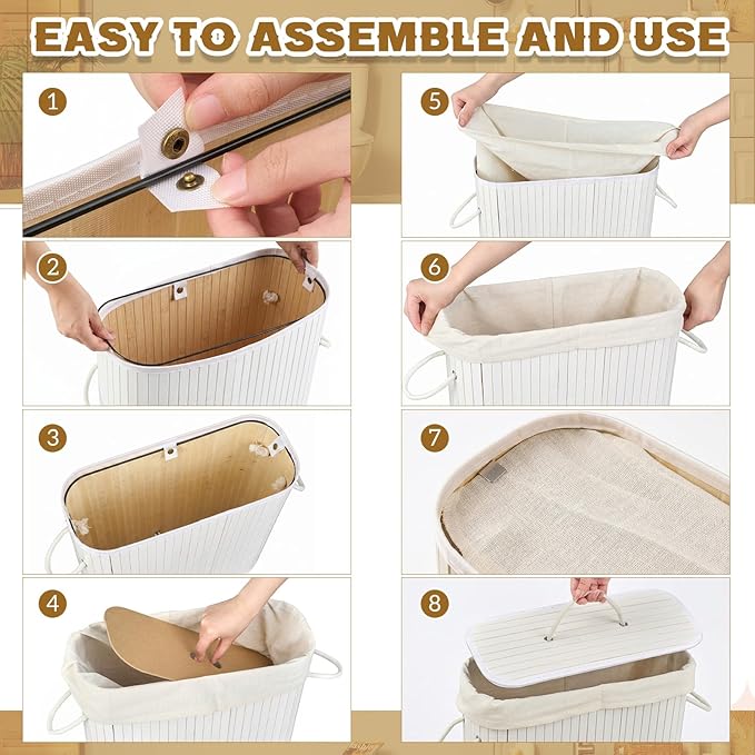 Leinuosen Bamboo Toilet Paper Storage Basket 8 Gallons/30 L Toilet Paper Organizer Holder with Lid Waterproof for Kitchen Bathroom Home(White,Regular)