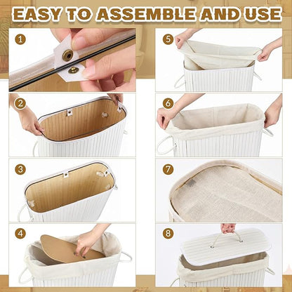 Leinuosen Bamboo Toilet Paper Storage Basket 8 Gallons/30 L Toilet Paper Organizer Holder with Lid Waterproof for Kitchen Bathroom Home(White,Regular)