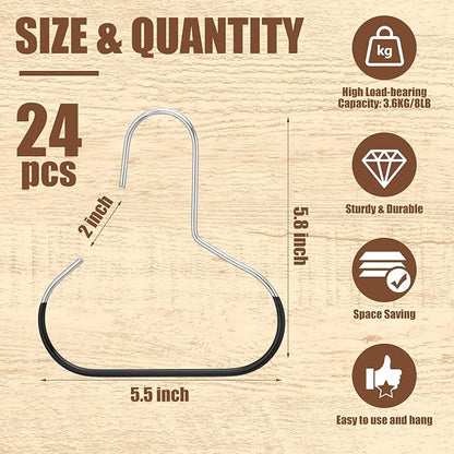 Zonon 24 Pcs Scarf Hangers for Closet Metal Belt Ring Hanger Scarf Organizer Storage Holders with Grip Coating for Ties Scarves Belts Tank Tops Hat Hooks (Black)
