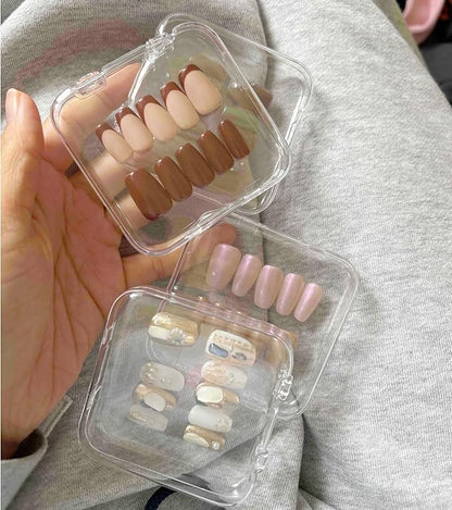 13 Pcs Clear Press On Nail Storage Box with Container, False Nail Case Organizer Press On Nail Packaging Box Nail Display Case with Double Sided Tape for Nail Art Home Salon Nail Business Supplies