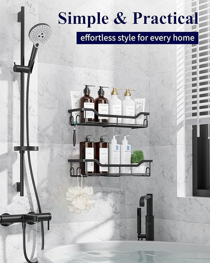 Kitsure Shower Caddy Large - Adhesive Shower Organizer, Stainless Steel Shelf for Inside Shower, No Drill Bathroom Organizers and Storage, Home Decor Accessories, 2 Pack, Black