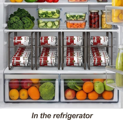 4 Pack Soda Can Organizer, Stackable Metal Can Dispenser for Pantry, Automatic Rolling Canned Food Organizer for Cabinet and Countertop, Brown.