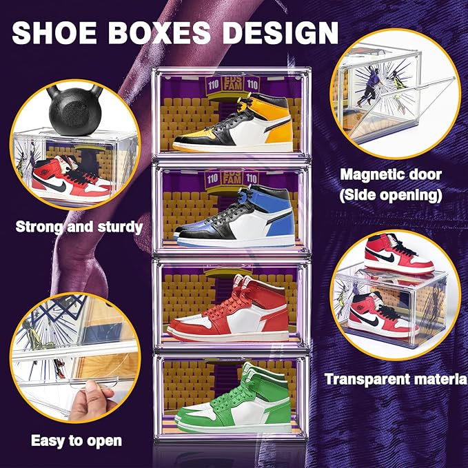 Acrylic Shoe Box Display Transparent Basketball Sneaker Shoe Orgainizer Storage Bins Clear Plastic Stackable Handbag Purse Hats Organizer Containers with Lids, 1Pack Size 14