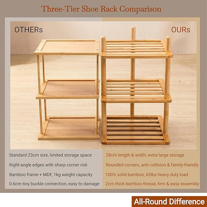 2Pc 3-Tier Vertical Shoe Rack - Tall Narrow Shoe Rack Organizer for Small Spaces,Bamboo Shoen Shelf for Entryway,Closet,Corner,Doorway,Skinny Shoe Shelf Space Saving Shoe Storage