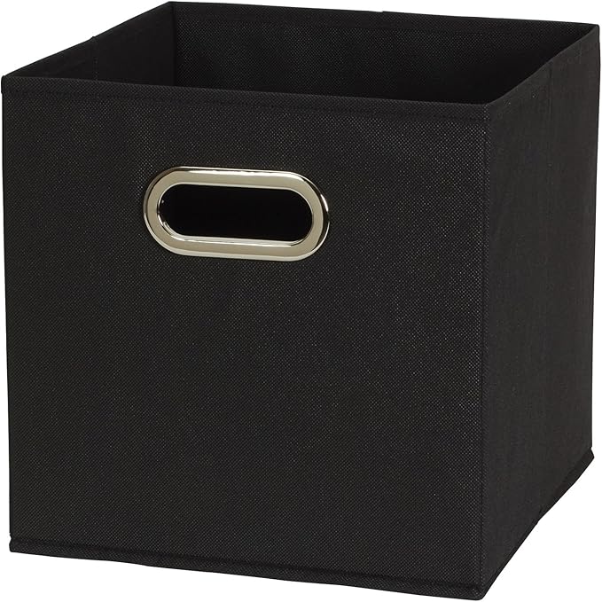 Household Essentials Foldable Fabric Storage Bins 6 Piece Set, Strong Poly-Woven Fabric, Sturdy Chipboard Sides, Grommet Front Handle, Stackable and Foldable, Classic Design, Black