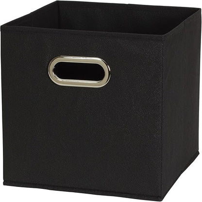 Household Essentials Foldable Fabric Storage Bins 6 Piece Set, Strong Poly-Woven Fabric, Sturdy Chipboard Sides, Grommet Front Handle, Stackable and Foldable, Classic Design, Black