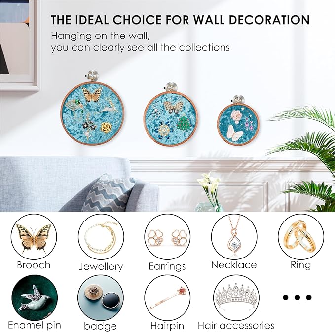 3Pcs Corduroy Pin Display Board, Corduroy Wall Hanging Brooch Jewelry Storage Display, 3 Size Vintage Enamel Pin Display Holder for Brooches Enamel Pins Necklace Jewelry (Blue)