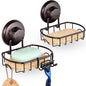 HASKO 2 Pack Suction Cup Soap Dish for Shower Wall, Rustproof Stainless Steel, Shower Soap Holder with Hooks, Includes Optional No Drill Adhesive Mount for Bathroom, 2 Soap Savers, Bronze