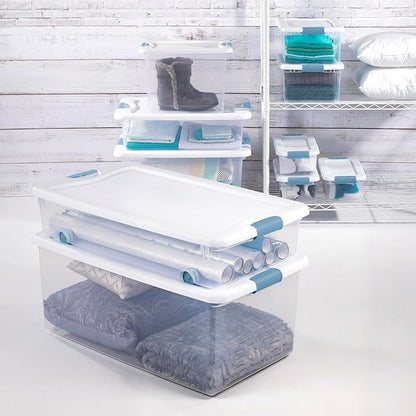 Sterilite 4-Pack Latching Box, Under Bed Storage Bins with Lids, Clear Plastic, 106 Quart - Heavy-Duty Organizing Containers for Closet, Bathroom, and Office
