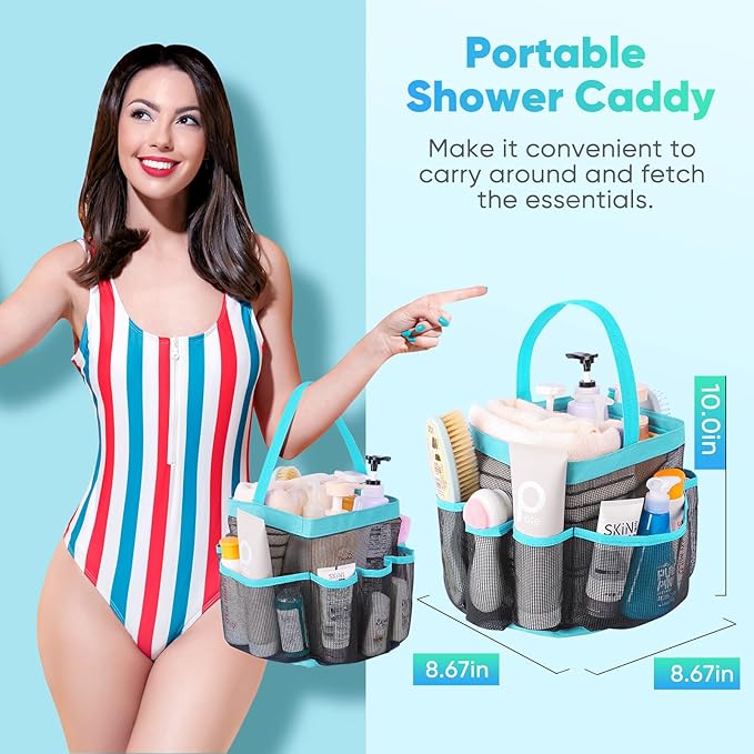 EUDELE Mesh Shower Caddy Portable for College Dorm Room Essentials,Shower Caddy Dorm with 8-Pocket Large Capacity for Beach,Swimming,Gym,Travel essentials