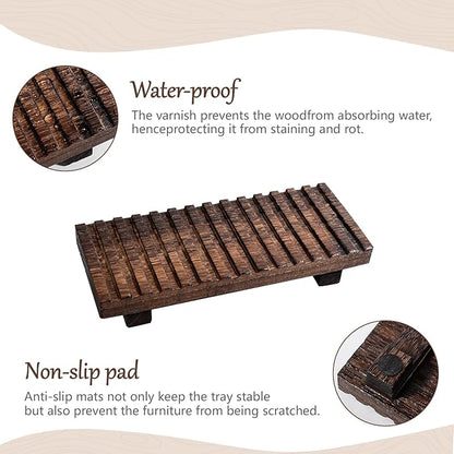 Bathroom Tray Rustic Farmhouse Bathroom Decor Wood Display Stand Riser Kitchen Soap Dish Holder for Vanity, Countertop, Sink, 8.6 * 3.6 Dark Brown