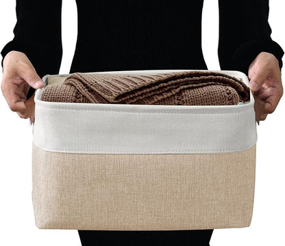 DECOMOMO Storage Bins, Extra Large Fabric Storage Baskets for Shelves, Decorative Linen Closet Organizer, 15.8 x 12.5 x 10 inches (Beige & White, 3 Pack)