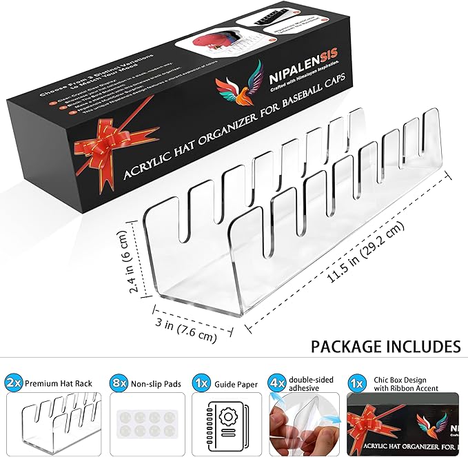 Baseball Cap Organizer 2-Pack | Clear Acrylic Hat Rack for Closet | Space-Saving, Baseball Hat Organizer Not Fit for wall, Cap Holder Display Solution, Hat Organizer for Baseball Caps