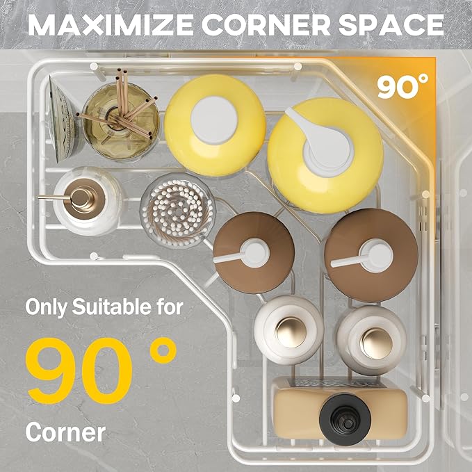 MAXIFFE 3 Pack X-Large Corner Shower Caddy with Soap Holder, Large Capacity and Easy Install, No Drilling Shower Shelves, Stainless Steel Shower Organizer Hold 40 LBS for Family Renters, White