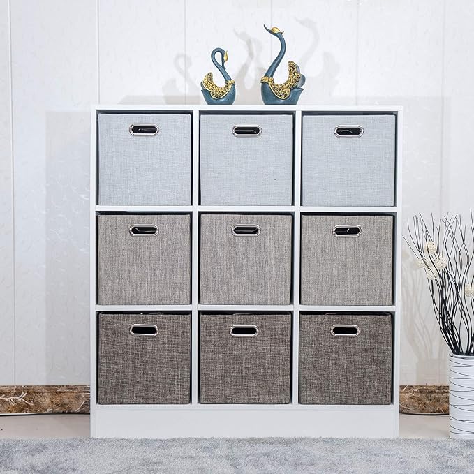 Posprica Storage Basket Bins,12×12 Foldable Storage Cube Boxes Fabric Drawer for Closet Shelf Cabinet Bookcase,4pcs,Coffee