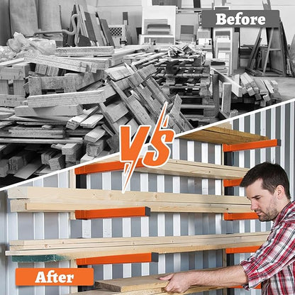 HOME RIGHT 4 Pack Lumber Rack,Wood Organizer and Lumber Storage Rack Wall Mount with 3-Level,Orange Heavy Duty Metal Wood Storage Racks for Indoor and Outdoor
