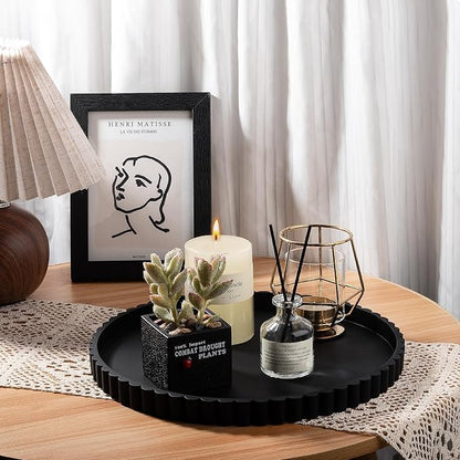 Round Bathroom Tray Silicone Kitchen Counter Decor Vanity Organizer Decorative Coffee Table Tray for Perfume, Candle, Soap Dish, 12 Inch, Black