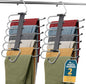 Lifemaster Space Saving Pants Hangers 2 Pack, 6 Layer Jeans Hangers & Closet Organizer for Jeans, Scarves, & Skirts, Multi-Layer Hanger with Anti-Slip Stopper, Heavy-Duty S-Type Stainless Steel, Gray