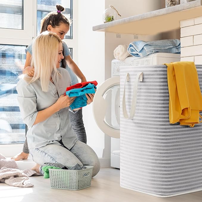 Lifewit 2 Pack Laundry Basket 65L Each, Collapsible Clothes Hamper with Reinforced Handles, Freestanding Waterproof Design for Bedroom and Laundry Room, Grey 130L Total