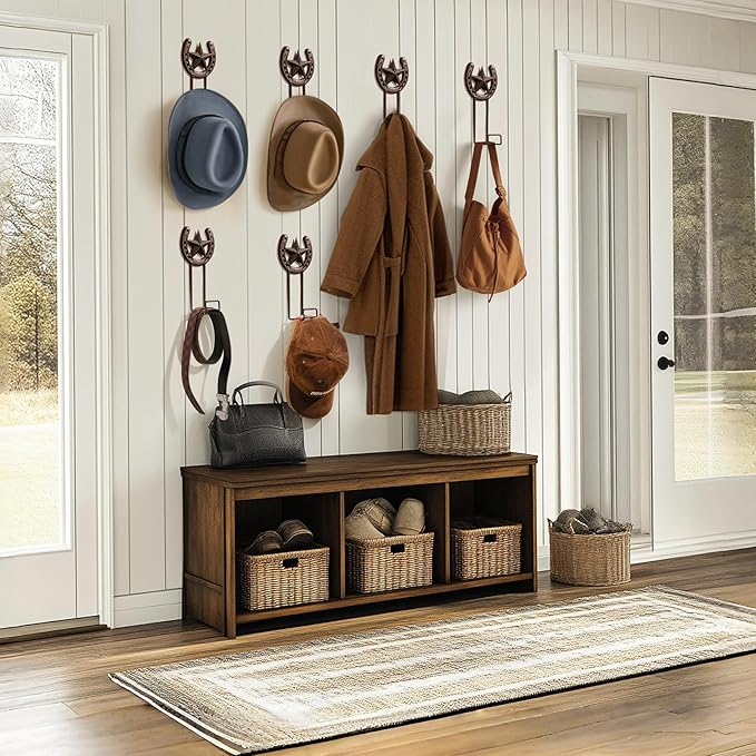 Cowboy Hat Rack Wall Mount 6 Pack Cowboy Hat Holder for Wall Western Hat Rack Horseshoe Hat Hanger Metal Iron Display and Storage for Entryway Closet Bedroom Living Room Western Gift Antique Bronze