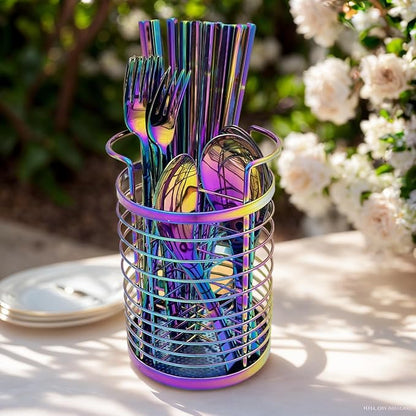 Rainbow Makeup Brush Holder Organizer, 4 Slot Make up Brushes Cup for Cosmetics, Nail Polish, Art Supply, Bathroom Vanity Desktop Organizer, Mesh Storage Caddy Baskets for Holding Knife Fork Spoon