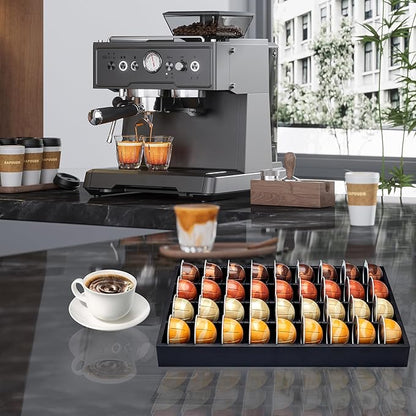 MinBoo Bamboo Coffee Pod Storage Holder Drawer Insert for Counter Compatible with Vertuoline Capsules for Kitchen, Home, Office, Coffee Station,Black