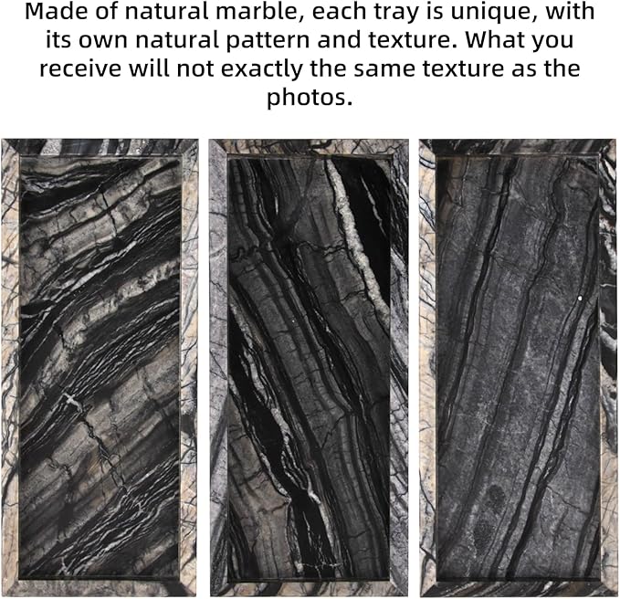 Marble Bathroom Vanity Tray, Natural Luxury Vanity Home Kitchen Bathroom Table Tray, Stone Decorative Countertop Dresser Trays for Key Coffee Perfume Jewelry Makeup (Wood Grain, 12"x 5" x1.2")